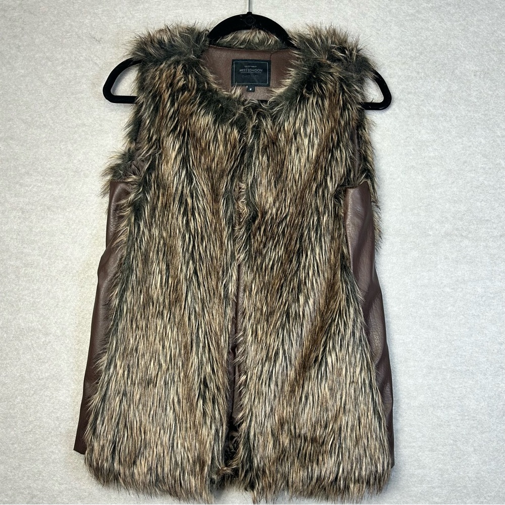 Miss London Faux Fur Vest Women’s Size Medium Y2K